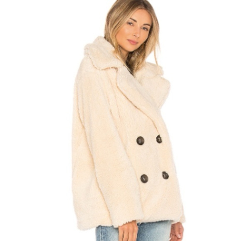 Free People Women's Cream Double-Breasted Coat